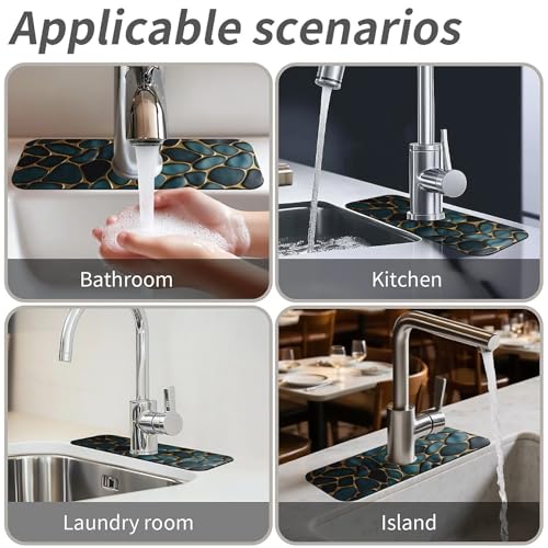 Kitchen Sink Splash Guard,Blue and gold stones Faucet Mat Sink Gadgets-Super Absorbent Fast Drying Mat Drip Catcher for Kitchen, Bathroom,Sink Mat, Dish Drying Mat, Bathroom(15" X 5.5" ) - color: Blue and gold stones