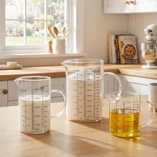 Graduated Glass Measuring Cup With Handle 350ML (12Oz, 1 1/2Cups) | High Borosilicate Liquid Measuring Cup for Baking Cooking Kitchen V-Shaped Spout Glass Measuring Beaker Easy To Read - size: 350ML (12Oz, 1 1/2Cups)