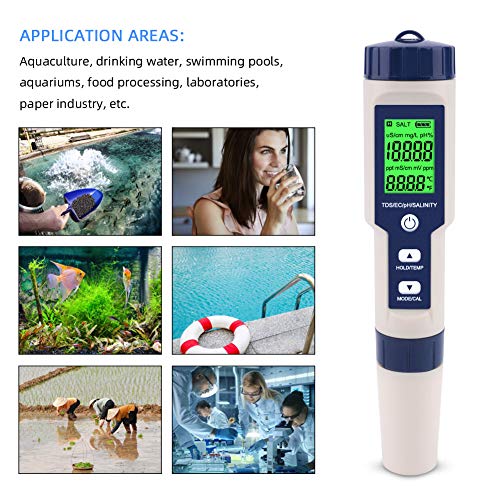 PH Meter for Water 5 in 1 PH Temp TDS and EC Meter,Salinity Meter,PH Tester Digital,TDS Meter Digital Water Tester&Pool Salt Tester for Swimming Pool. - size: 5 in 1