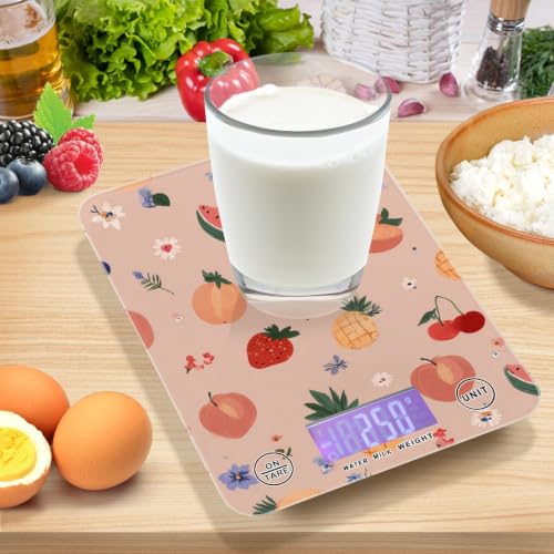 Food Scale Kitchen Digital Scale Food Ounces and Grams Dieting Baking Cooking Waterproof Glass Panels LCD Display,4 Units Scale Tare Function Peach Fruits - color: Peach 35