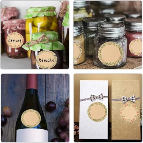 500PCS Canning Label Stickers for Jars and Lids,2Inch Round Jars Labels for Mason Jar,Wreath Designs Kraft Sticker Labels for Food Containers Candle Pantry Spice Lids Bottle Label (Brown92) - color: Brown92