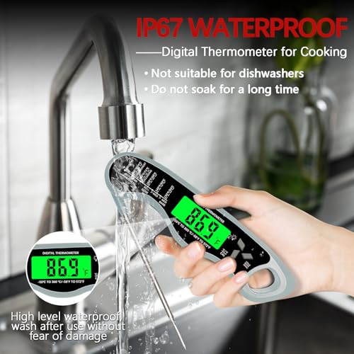 Meat Thermometer Digital,IP67 Waterproof Cooking Thermometer with Backlight, Calibration & Hold Function,Food Thermometer for Cooking,Outdoor Grilling - color: Grey