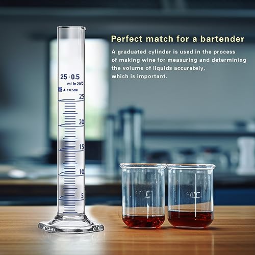 Thick Glass Graduated Cylinder Measuring Liquid Lab Hexagon Base Cylinders Come with Cylinder Brush (Glass, 25ML) - size: 25ml