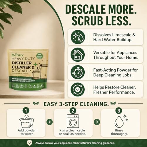 Renuv® Citric Acid for Cleaning & Descaling, 2LB Bulk | Powder Descaler For Water Distillers, Kettles, Pots, Boilers, Dispensers, Removes Limescale, Mineral Buildup, Hardwater Stain