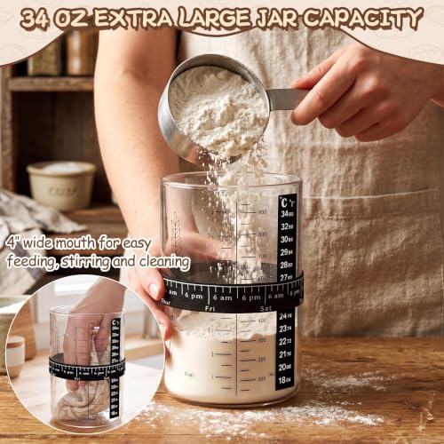 Teecyhooo 2 Set Sourdough Starter Jar Kit, Wide Mouth Fermentation Baking Jar with Spatula, Cloth Cover & Bamboo Lid, Band, Date Tracker, Sourdough Bread Supplies for Sour Dough Lover (34 oz,Style A) - size: 34 oz