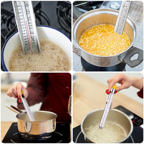 2026 Upgraded Candy Thermometer with Pot Clip and Hanging Hook, Stainless Steel Deep Fry Oil Thermometer Instant Read Cooking Thermometer for Food, Oil/Candy/Fry/Jam/Sugar/Syrup/Jelly Food Thermometer