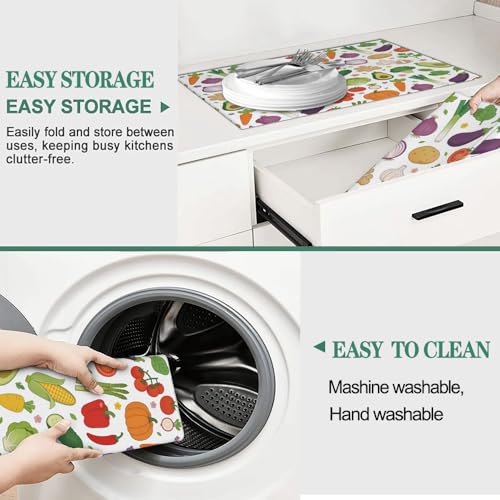 Vegetables Dish Drying Mat, for Farmhouse Kitchen Counter Microfiber Absorbent, Dish Draining Mat Extra Large 18"x24" - color: Vegetables