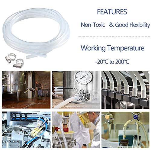 Silicone Tubing, Home Brewing and Winemaking Silicone Tubing, 10mm(3/8 inch) ID x 13mm(1/2 inch) OD, 10 ft, High Temp Food Grade Tube, Flexible Hose Pipe with Stainless Worm Gear Hose Clamps - color: 10mm x 13mm (3/8"ID x 1/2"OD)