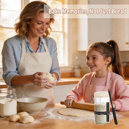 Extra Large Sourdough Starter Jar Kit, 48 Oz Wide Mouth Thickened Glass Container With Date Marked Band, Thermometer, Cloth Cover , Bamboo Lid And Scrape,Sourdough Bread Baking Supplies (2 Pcs)