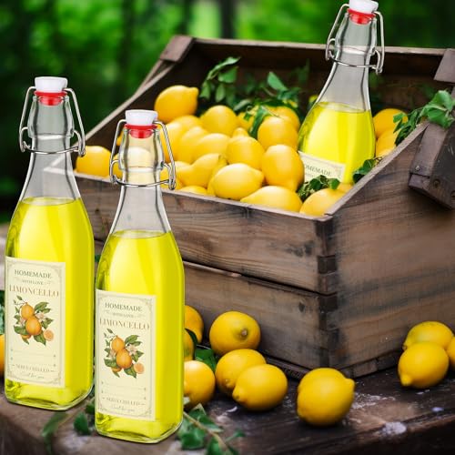 Havawish 10 Pcs 17 oz Swing Top Glass Bottles for Limoncello Homemade Flip Clear Top Bottles with Airtight Cap Lids Labels for Homemade Limoncello Wedding Baby Shower Favors(Square Style) - style: Square Style