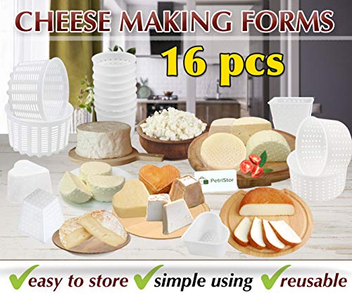 PetriStor 16 Pcs Soft Cheese Making Kit for Beginners - Small Cheese Molds - Cream Cheese Molds for Making Cheese - Molde Para Queso Fresco Casero - Paneer Maker Mold - Cheese Making Supplies №3
