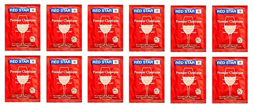North Mountain Supply 1 Gallon Glass Fermenting Jug,2-Piece Airlock,Black Plastic Lid - Set of 1 & RS-PC-12 Red Star Premier Classique Wine Yeast - Pack of 12 - Fresh Yeast