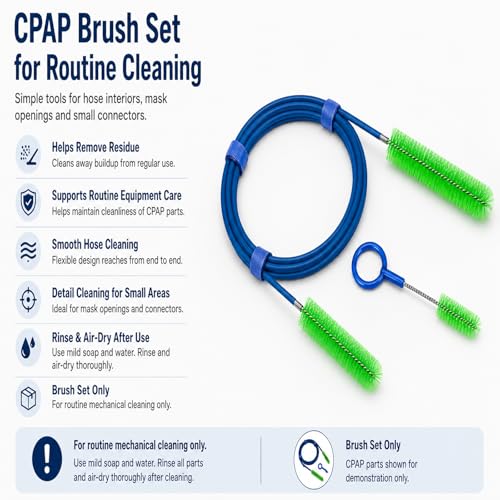 CPAP Hose Brush Set, 6.5 ft Dual-Ended CPAP Hose Brush for 22 mm & 15 mm Tubing, CPAP Hose Cleaner Brush & Tube Cleaning Brush with Detail Brush for Mask Openings, Elbows & Connec - color: Double-ended