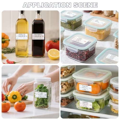 1200 Pieces Removable Food Labels Stickers, 2 Rolls 1x2 Inch Freezer Labels for Food Containers, No-Residue, Easy Clean, Waterproof & Oil-Resistant Food Storage Labels for Kitchen Restaurants