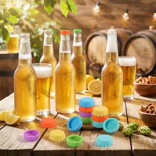 24 PCS Silicone Bottle Caps 6 Colors Reusable Beer Bottle Caps Wine Cap for Beer, Soda, Wine, Soft Drink Bottles, Home Brewing Kitchen Gadgets