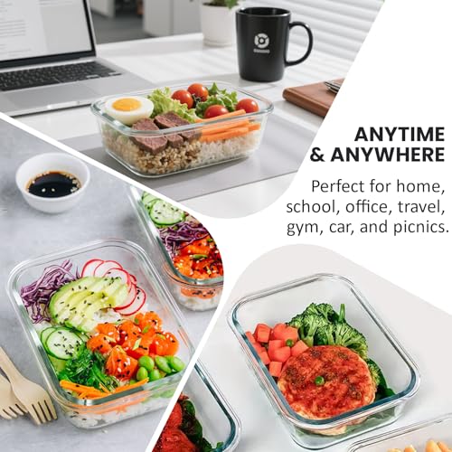 HOTEC 35OZ Glass Food Storage Container, Airtight Glass Lunch Fruit Containers with Lids - Microwave, Oven, Freezer and Dishwasher Safe, 2-PACK - size: 2Pack 35OZ