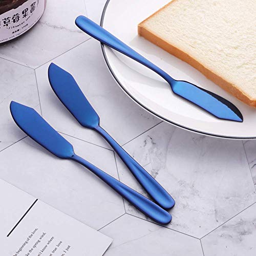Stainless Steel 18/10 Cheese Desert Knives, Set of 4, Baikai Breakfast Butter Knife, Slicer Sandwich Spreader (Blue) - color: Blue