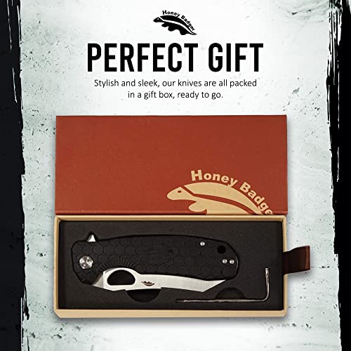 Honey Badger Knife - Flipper Wharncleaver Pocket Knife, EDC Hunting with 3.6" Steel Blade, Nylon+Glass Fiber Handle & Reversible Pocket Clip Medium Black HB1038 - color: Medium Wharncleaver Black
