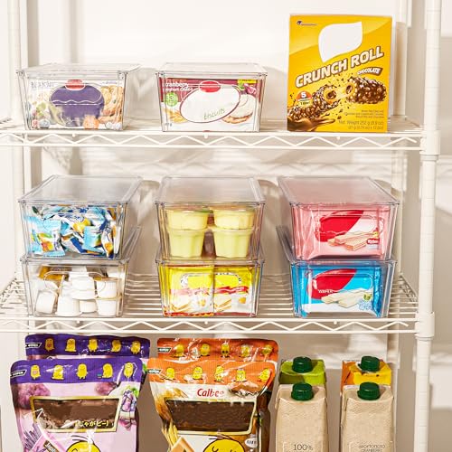 Vtopmart 4pcs Clear Organizers and Storage Bins with Lids, Stackable Plastic Storage Containers with Handles for Fridge, Freezer, Pantry, Cabinet, Kitchen Organization - size: With Lid