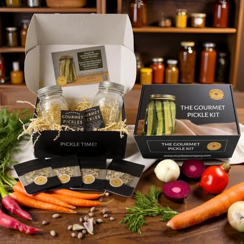 The Gourmet Pickle Kit -Must Bee Company– DIY Pickling Set with Reusable Glass Jars, Spices & Step-by-Step Guide – Fermentation Kit for Homemade Dill Pickles
