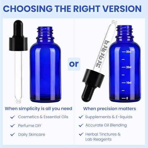 UPBUD 63 Pcs 1oz Blue Glass Dropper Bottles with Measurement, 30ml Leakproof Tincture Bottles with Funnels, Eye Droppers, Extra Caps & Labels, Refillable Empty Bottles for Tinctures, Essential Oils - color: Blue-1oz, size: 1oz