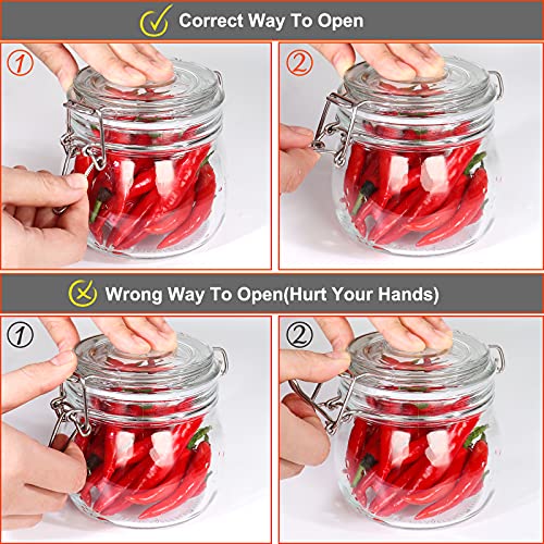 Betrome 25 oz 6 Pack Clear Glass Jars With Airtight Lids, Preserving Jars | 750ml Wide Mouth Storage Containers with Leak Proof Rubber Gasket, Mason Jars With Hinged Lids For Kitchen Storage Canisters