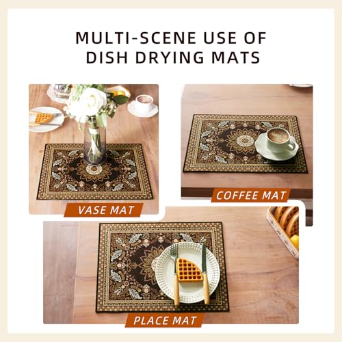 Dish Drying Mat Bohemian Absorbent Coffee Mat Rubber Backed Moroccan Soft Silicone Kitchen Dish Draining Mat for Kitchen Bathroom Coffee Bar (Moroccan, 12 x 16 Inches) - size: 16" x 12"