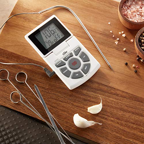 CDN Digital Probe Cooking, Cooling Thermometer, Smoker Oven Grill Candy Deep Frying, Multifunctional Thermometer/Timer/Clock with Loud Alerts, Stainless Steel Probe/Pot Clip, White or Silver (DTTC-W) - color: White