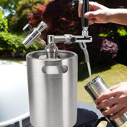 Beer Growler Tap System, Mini Beer Keg Growler 5L Stainless Steel Portable Pressurized Home Dispenser System with 60PSI Pressure Regulator for Homebrew Craft and Draft Beer