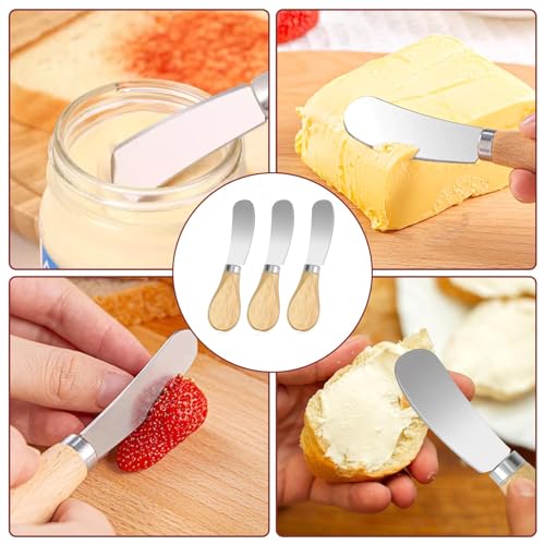 Cheese Spreader Knives Set, Butter Knife Spreader Set of 3, Stainless Steel with Wooden Handle for Soft Cheese, Cold Butter, Charcuterie, Jam, Pastry, Bagel, Toast, Appetizers and Party Serving
