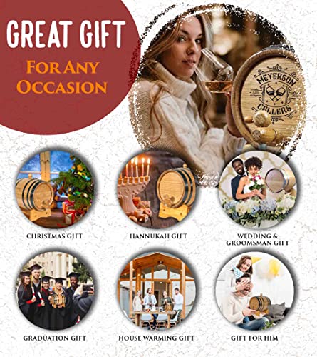 Personalized 1 Liter Oak Aging Barrel with Stand, Bung, and Spigot - Age Wine, Cocktails, Bourbon, Whiskey, Beer and More! Laser Engraved Bistro Design (B314) - size: 1 Liter