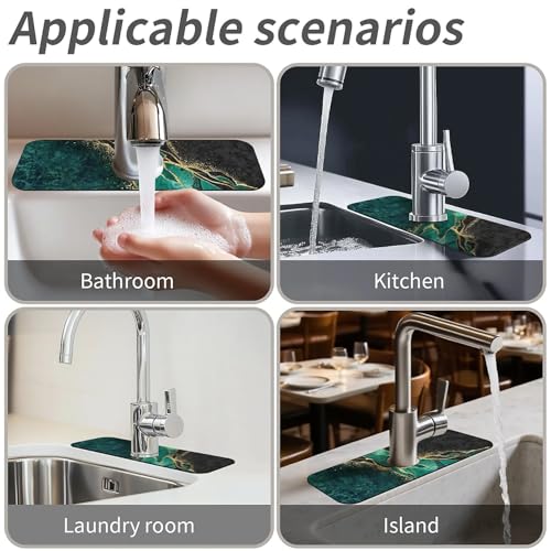 Kitchen Sink Splash Guard,Black and green gold marble Faucet Mat Sink Gadgets-Super Absorbent Fast Drying Mat Drip Catcher for Kitchen, Bathroom,Sink Mat, Dish Drying Mat, Bathroom(15" X 5.5" ) - color: Black and green gold marble