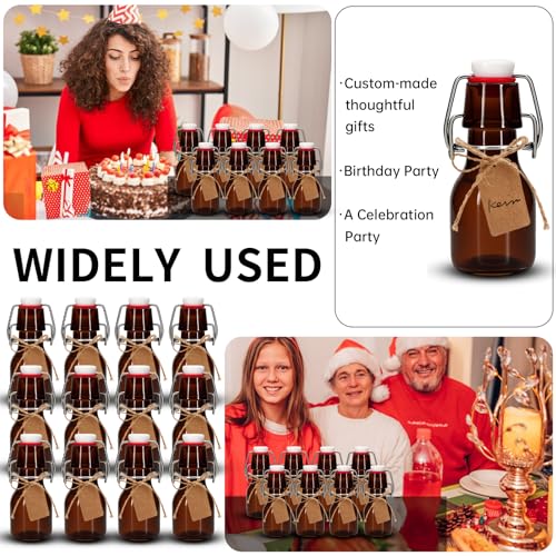 12Pcs 2 oz Amber Mini Swing Top Glass Bottles with Stoppers Small Flip Top Bottles with Airtight Lids for Crafts Decoration Wedding Themed Party Favors (12)