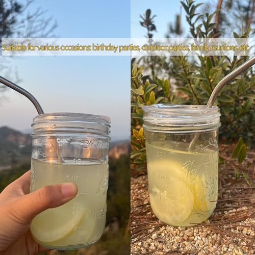6 Pack 3-inch Wide Mouth Mason Jar Lid with Stainless Steel Straws, Compatible with Ball 16oz,32oz Wide Mouth Mason Jars Lid, Reusable Lids with Straws Hole, Jar Straw Lids (Jars Not Included)