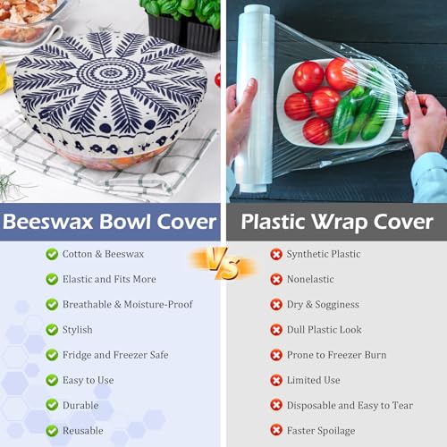 2 Large Reusable Beeswax Bowl Covers for Bread Proofing, 10/12 Inch Elastic Beeswax Wraps Cotton Cloth Sourdough Bowl Covers for Proofing Baskets, Mixer Bowls, Food Storage Containers - color: Palm Branches
