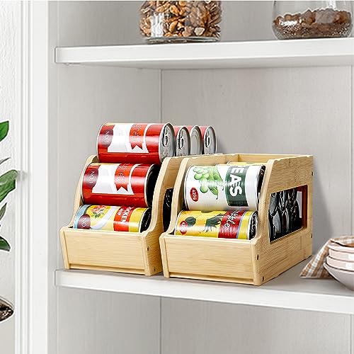 Yumkfoi Bamboo Can Organizers and Storage for Pantry, Soda Can Organizer Beverage Drink Holders, Stackable Canned Goods Organizer Can Dispenser for Pantry, Kitchen, Cabinet (2 Pack) - style: For 26 cans in set of two