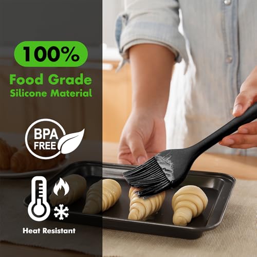 10-Inch Silicone Basting Brush, Heat-Resistant Pastry Brush for Spreading Oil, Butter, Sauce, and Marinades – Ideal for BBQ, Baking, and Cooking, Dishwasher Safe - color: Black