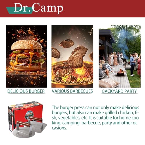 Dr.Camp 2 Pack Stainless Steel Burger Press with Real Wood Handle 7 Inch Smash Burger Press Bacon Press Grill Press Set for Griddle Flat Top Hamburger Smasher Meat Press - style: Round+Square
