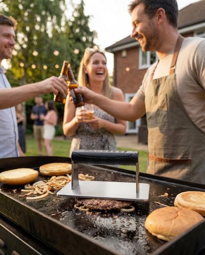 Stainless Steel Burger Smasher 2.50 LB 8x4.25 Inch Steak Weight for Smash Burgers, Bacon, Sandwiches | Dishwasher Safe, Preheatable Protein Press with Silicone Handle | Commercial BBQ Tool - size: 8 x 4.25"