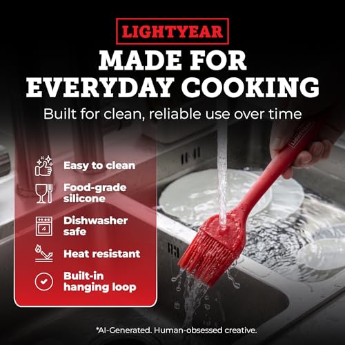 Lightyear Silicone Basting Pastry Brush Set (2 Pcs) ❘ 450°F Heat Resistant Oil Brush for Your Kitchen - Ideal For BBQ’s, Baking & Cooking | 100% Food Grade Silicone - BPA Free & Dishwasher Safe (Red) - color: Red