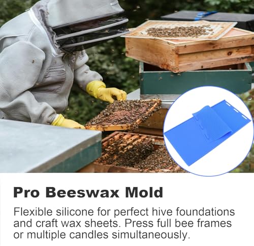 Silicone Beeswax Foundation Press Mold with Honey Scraper, 5.4mm Honeycomb 2 Sheets Non-Stick Reusable for Beekeeping and Candle Making Supplies (Blue) - color: Dark Blue