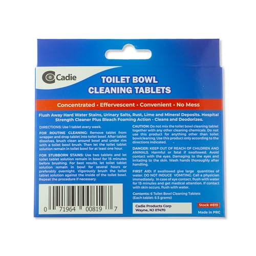 Cadie Toilet Bowl Cleaning Tablets - Automatic Drop-in Bleach 6 Blocks that Cleanse Bathroom at Home & Commercial | Removes Stubborn Stains, Rust, Lime, Mineral Deposits - 1 Pack - size: 6 Count (Pack of 1)