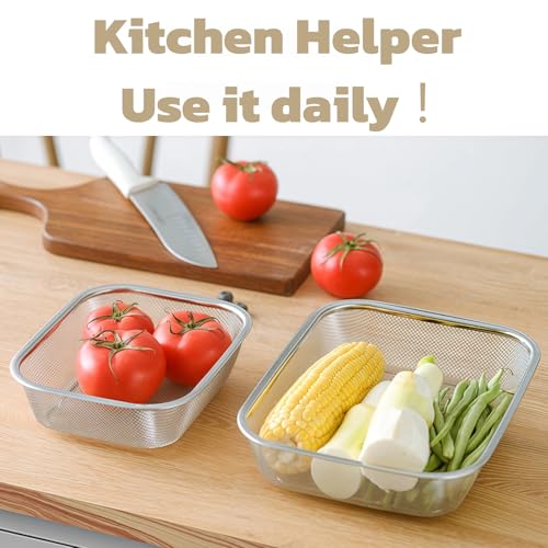 18/8 Stainless Steel Fine Mesh Strainer Basket with Feet, Rectangular Colander for Vegetables, Fruits, Pasta, Noodles – Rustproof, Durable & Easy to Clean (7.48 inch) - color: Sleek Square, size: 7.48 inch