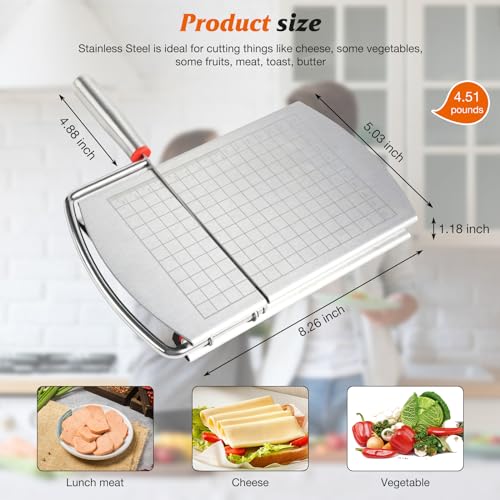 Cheese Slicer Cutter, Stainless Steel Cheese Cutter Board with Blade for Block Cheese, Vegetables, Butter, Sausages, Bread - size: Circular