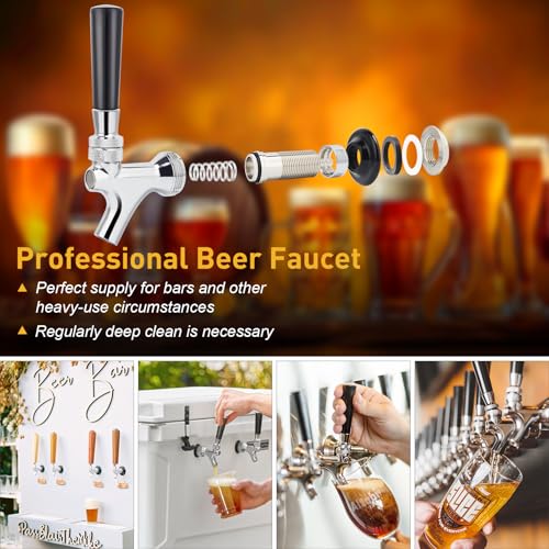 FERRODAY Upgraded 1-1/2 inch Shank, Stainless Steel Core Beer Tap Faucet, Chrome Plated Beer Faucet, No-Rust No-Leak Keg Tap Faucet for Homebrew, 1/4 Barb Kegerator Tap Faucet Parts - size: 1-1/2 inch Shank