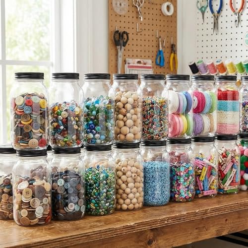 novelinks 32 oz Clear Plastic Jars with Lids and Plastic Mason Jars 32 oz | 8 Pack, Black, Plastic Quart Containers with Lids, Quart Mason Jars Bulk, Large Jars, Mason Jars for Centerpieces - color: Black 8Pack