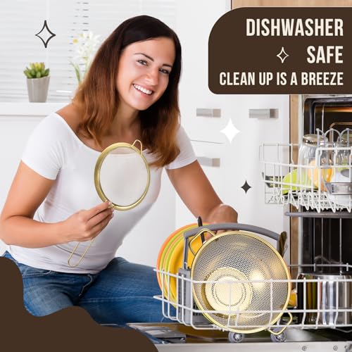 Norme 4 Quart Stainless Steel Gold Colander and 3 Pcs Gold Fine Mesh Strainer, Stainless Steel Pasta Rice Food Metal Strainer with Handles, Easy Clean and Dishwasher Safe - color: Gold, size: 4 Quart