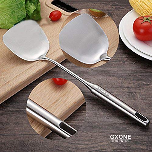 Wok Spatula Stainless Steel, Wide Metal Spatula with Hollow Long Handle Wok Utensils,Silver/14.7Inch - style: Wok Spatula