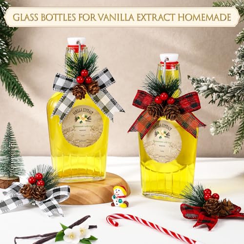 4 Pack 8oz Christmas Vanilla Extract Bottles with Swing Top Flask Whiskey Pocket Glass Flask for Homemade Vanilla Extract Lemon Kombucha Water Apply Christmas Wedding Gift