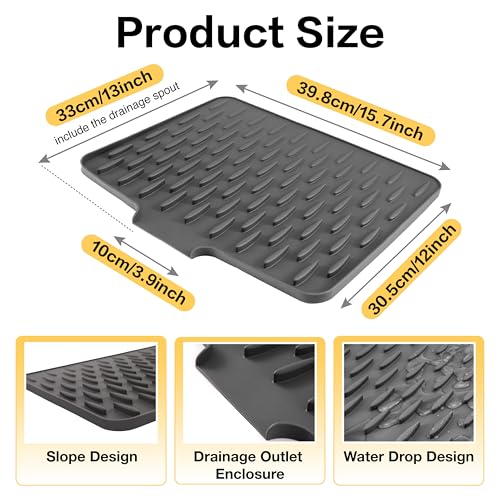CHIKILLA Silicone Dish Drying Mat for Kitchen Counter, Fast Drainage Design for Vegetables Fruits, Heat Resistant, Non-Slip , Dishwasher Safe – 15.7x13 inch Urban Gray - color: B:Urban Gray